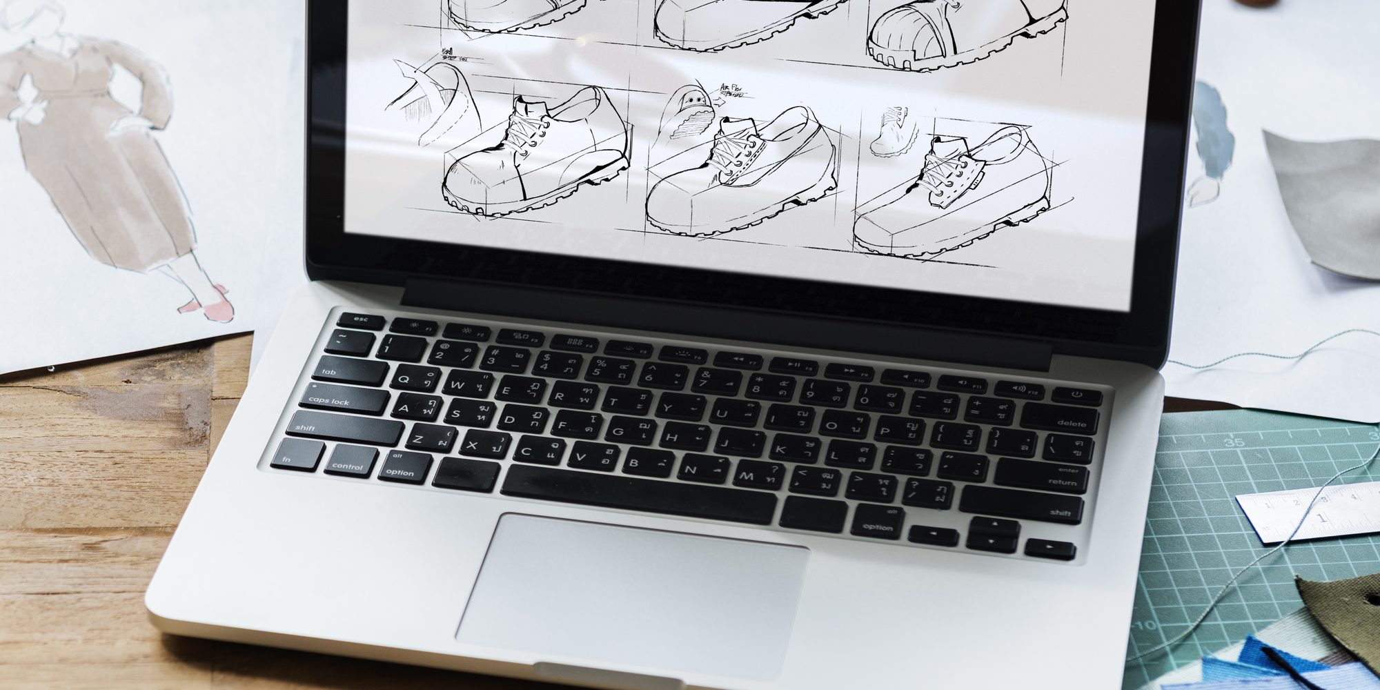Shoe production procedure sketch drawing