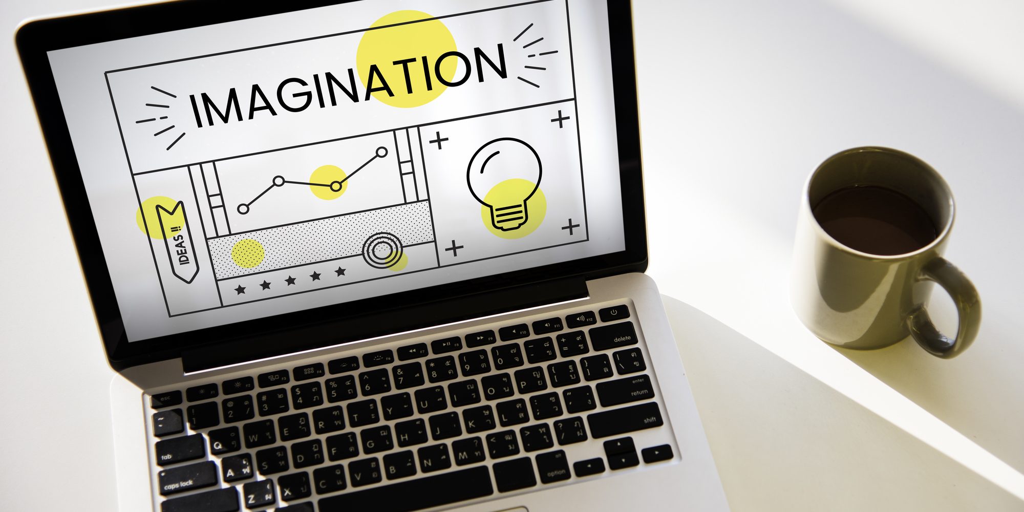 Network connection graphic overlay background on laptop screen