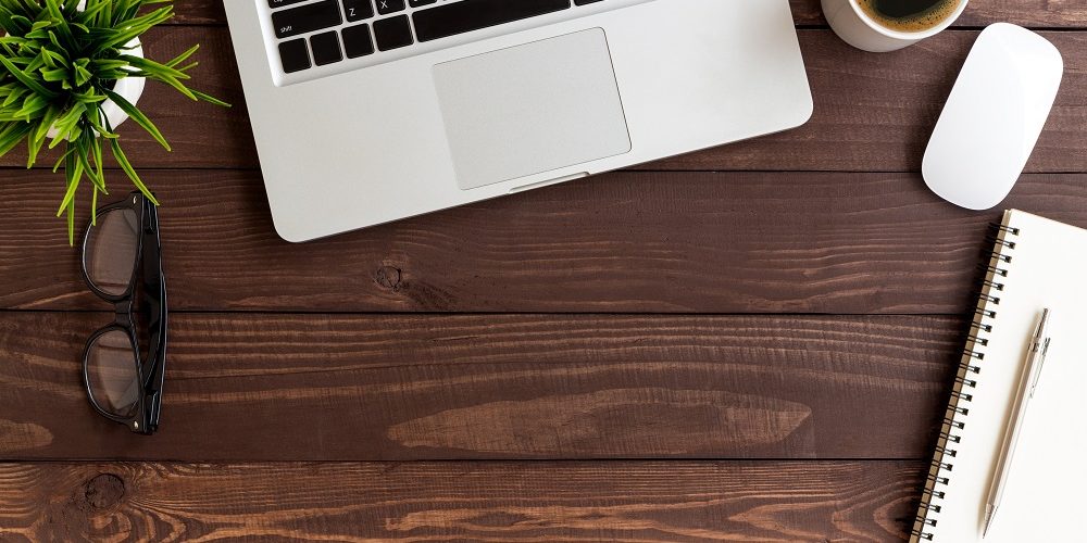 workspace wood table on top view